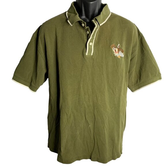 Vintage Y2K Taz Embroidered Polo Shirt XL Green Short Sleeve Buttons Warner Bros - Picture 1 of 10